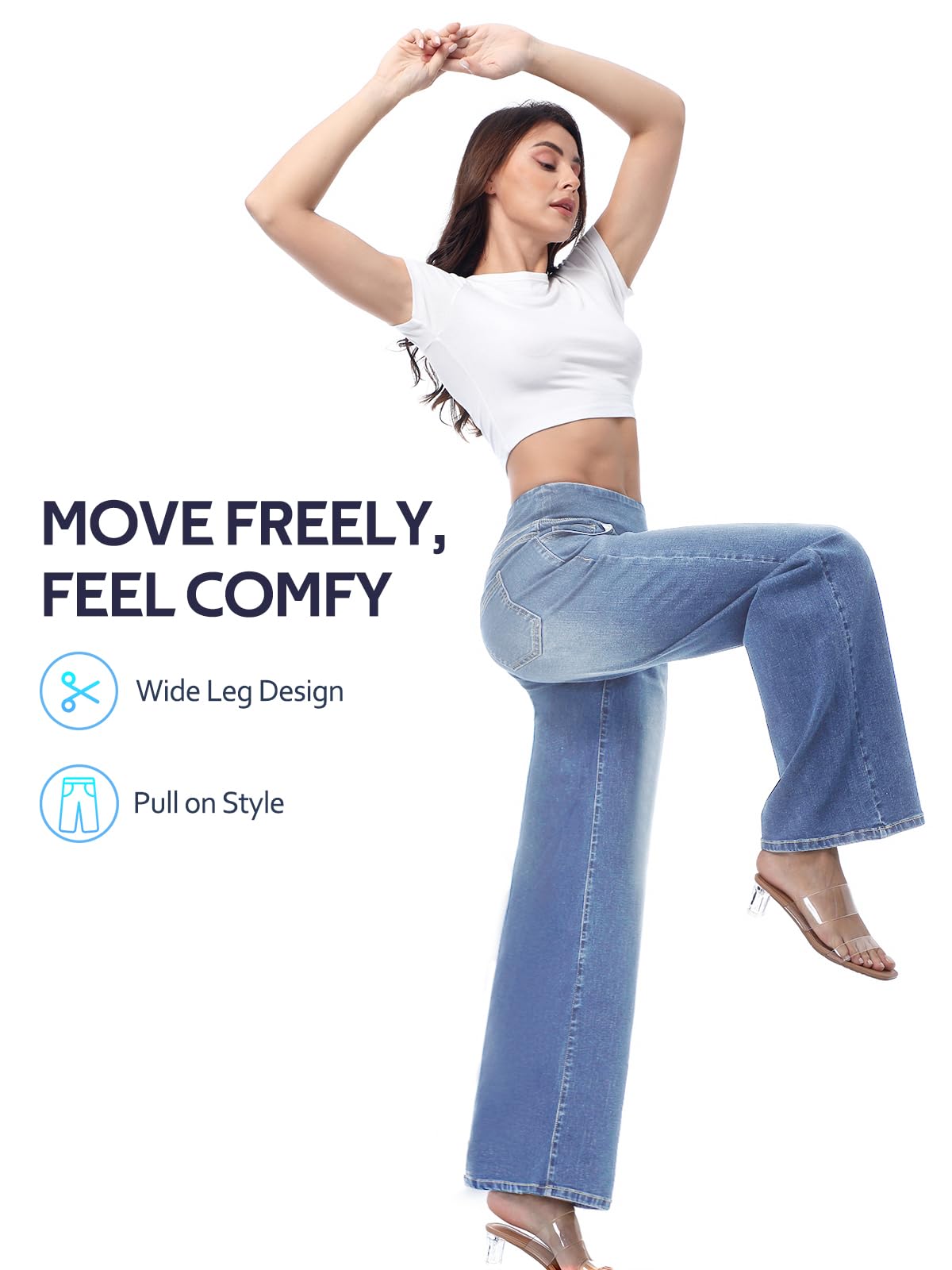 Jeans Donna Vita Alta, Jeans Donna Elasticizzati Jeggings Pantaloni a Gamba Diritti Larghi Casual Push Up Leggins