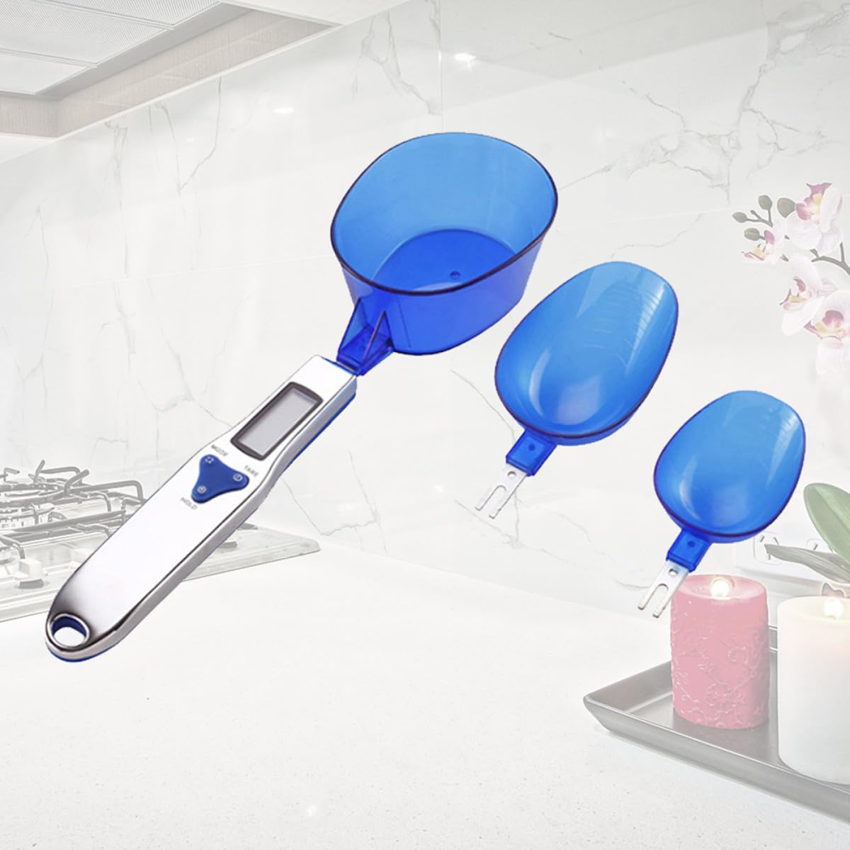 Báscula de Cuchara Electrónica Azul 300 G/0,1 G Cuchara Desmontable para Medir Ingredientes en Cocina y Hornear, Balanza Digital Portátil para Pesar Alimentos y Medicamentos