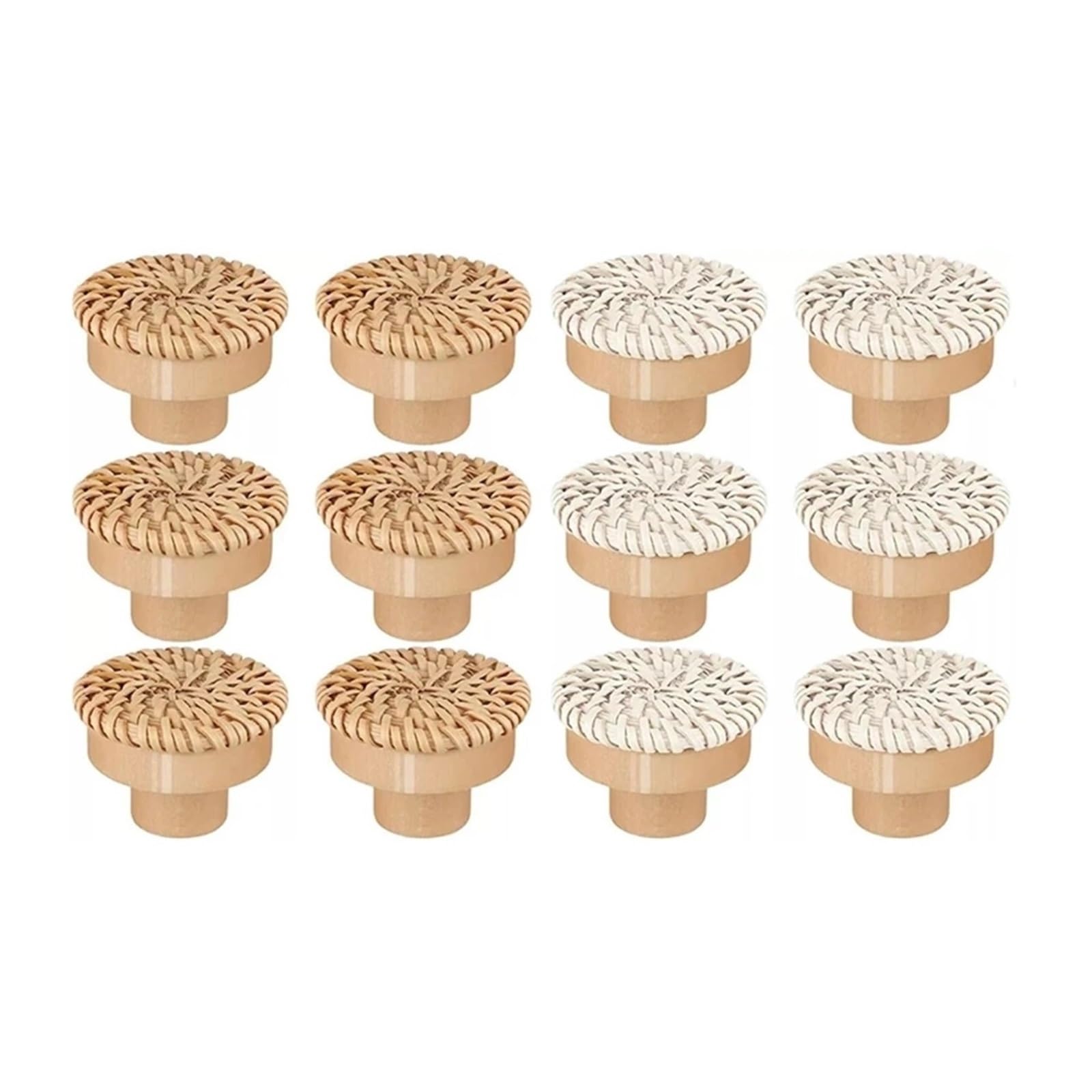 UBOHUZ 12Pcs Rattan Dresser Knobs Round Wooden Drawer Handmade Wicker Woven and Screws for Furniture for Cupboard, Wardrobe(Color 1)