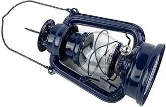 Lanterne tempête à pétrole style rétro en métal avec lampe pour kérosène capacité de carburant extérieur, camping, décoration intérieure et extérieur Bleu foncé 90 ml