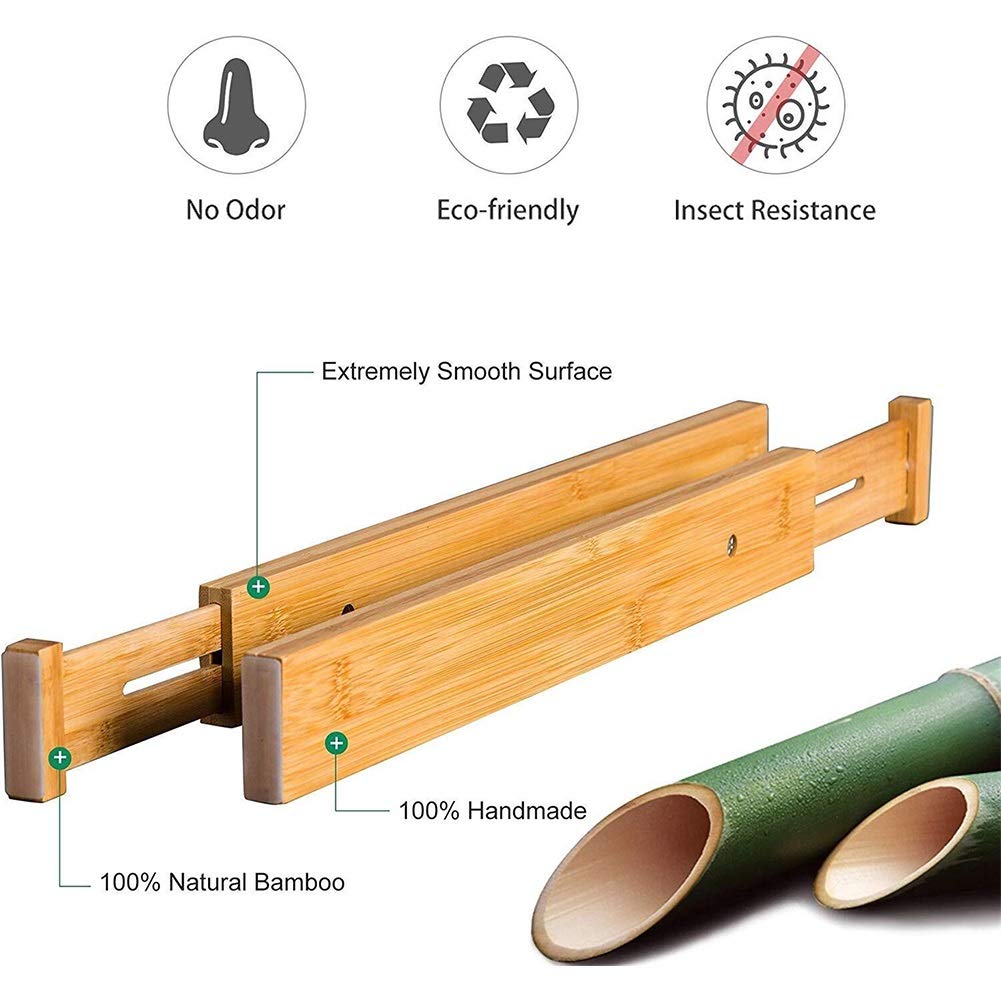 Chillers Divisori per cassetti Regolabili in bambù, Organizer per cassetti da Cucina, a Molla, cassettiera, Bagno, Camera da Letto, cassetto per Bambini, scrivania