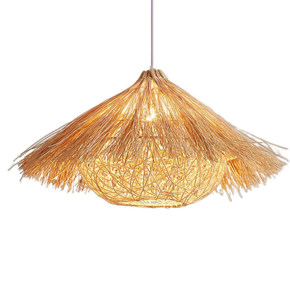 Candelabro De Mimbre Retro Con Pantalla De Lámpara Tejida De Nido De Pájaro Lámpara Colgante De Estilo Japonés De Bambú Natural Lámpara Colgante De Mimbre Para Sala De Estar Farmhouse De 1 Luces