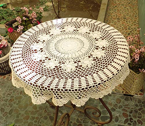 Hetao 100% Cotton Handmade Crochet Round Tablecloth Doilies Lace Table Covers,Beige, 35 Inch #TOP4