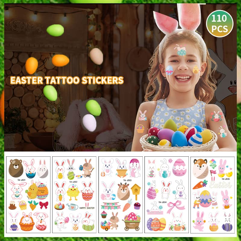 Miniatura 8 de Tatuajes temporales de Pascua para niños, 10 hojas de huevos de Pascua, conejo, zanahoria, pollo, calcomanías de tatuajes falsos impermeables para