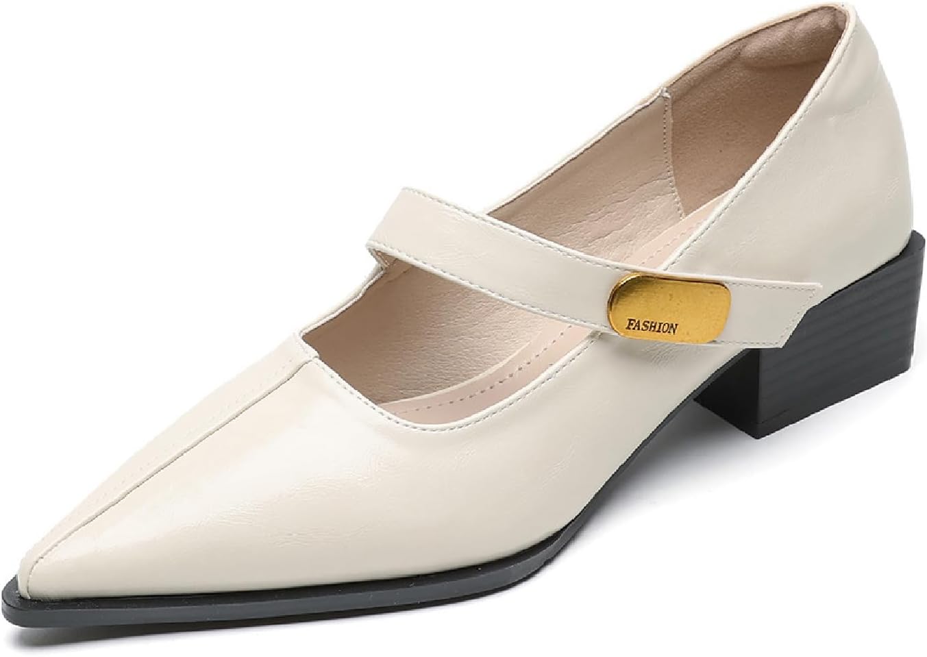 Women’S Ankle Strap Chunky Pumps Closed Pointed Toe Buckle Block Heel Dress Shoes Elegant Wedding Party Shoes