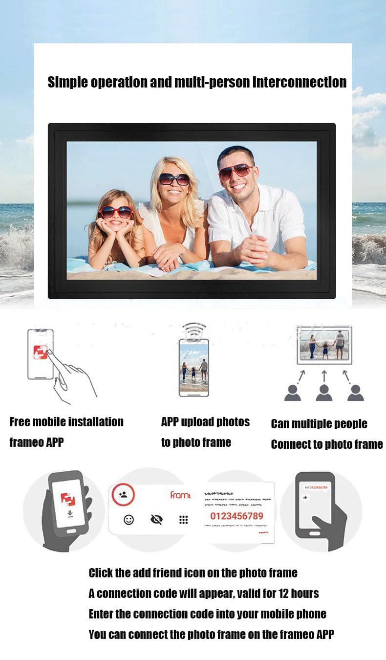 Cadre Photo numérique, Cadre Photo numérique Wi-FI 15,6 Pouces avec écran Tactile IPS 1920 x 1080, partagez des Photos ou des vidéos Via l'application Frameo