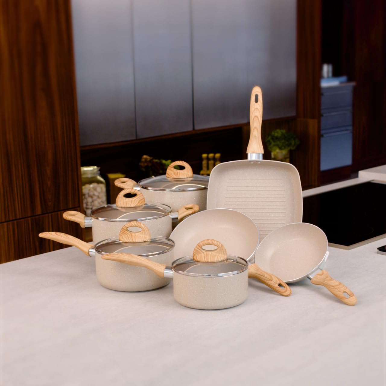 Brinox, Jogo de Panelas 7 peças Smart Plus Areia indução Brinox