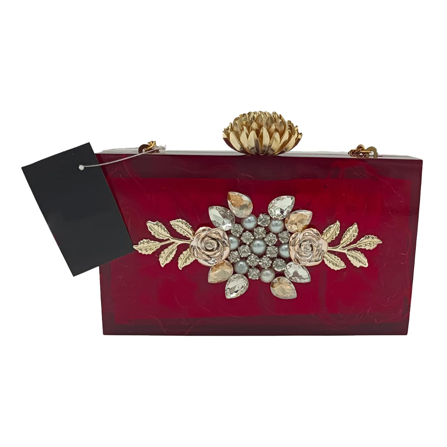 New Style Handicraft Womens Clutches Resin Box Clutch Crystal Work & Leaf Design Marble Clutches for Woman Bridal Handbag with Sling Chain & Buckle Charm (Red) (B0CHRSNB3Z) Amazon Price History, Amazon Price Tracker