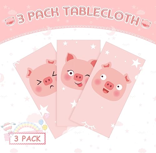 Miniatura 4 de Tudomro Mantel rectangular de cerdo rosa de 54 x 108 pulgadas, 3 piezas, para decoración de mesa de cumpleaños, cocina, comedor