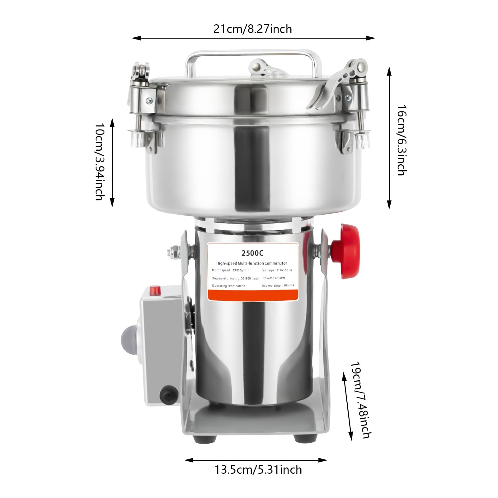 Elektryczny Młynek Do Zboża 4500 W, 2500 G/5,51 Funta Młynek Do Zboża | z 6 ostrzami, 36000 obr./min i oscylacją 180°, 50–300 mesh, timer 5 min i zabezpieczenie przed przeciążeniem