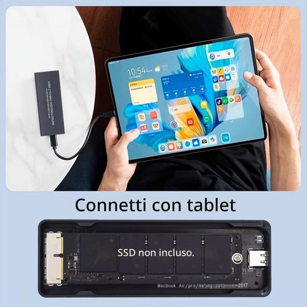 CY Adattatore 20Gbps USB3.2 Tipo-C USB-C a 16+12 Pin Mobile Box HDD Enclosure per MAC Air Pro 2013 2014 2015 2016 2017 SSD Custodia portatile