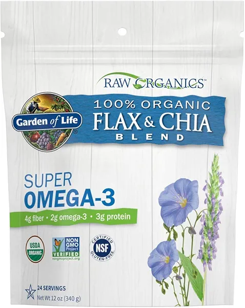 Garden of Life 100% USDA Organic Ground Flax Seed & Chia Blend, Gluten Free Cold Milled Golden Flaxseed Meal Plus Premium Black Chia Seeds - Vegan Fiber, Protein and Omega 3 Fatty Acids, 24 
