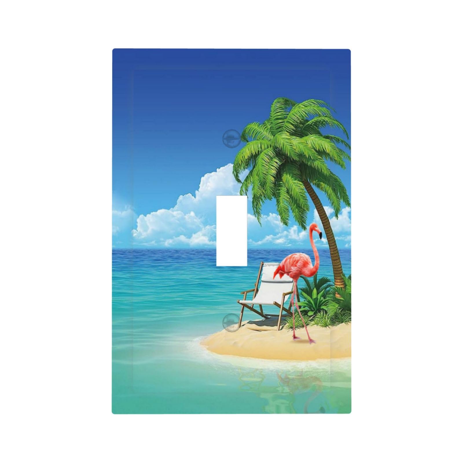 Blue Sea View Tropical Coconut Trees Plant Pink Flamingo Single Toggle Light Switch Covers Decorative 1 Gang Wall Plates Cover Electrical Device