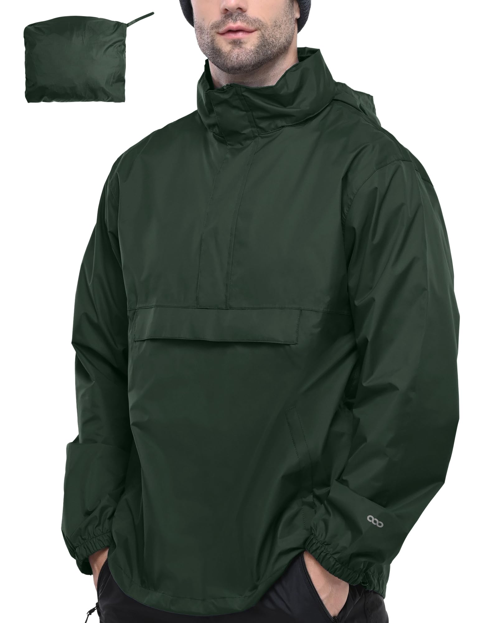 33,000ft Men's Pullover Rain Jacket Waterproof with Hood Lightweight Packable Raincoat Windbreaker for Golf Travel