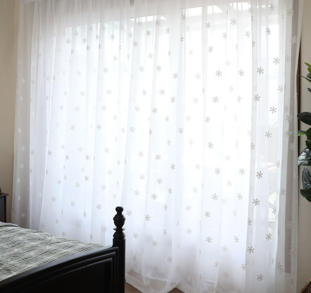 ABCWOO Exquisite Design Home Decoration Simple Style Snowflake Embroidered Sheer Curtain Drape Voile Panel For Bedroom Dining Room and Living Room(1 Panel, W 52 x L 84 inch, White)