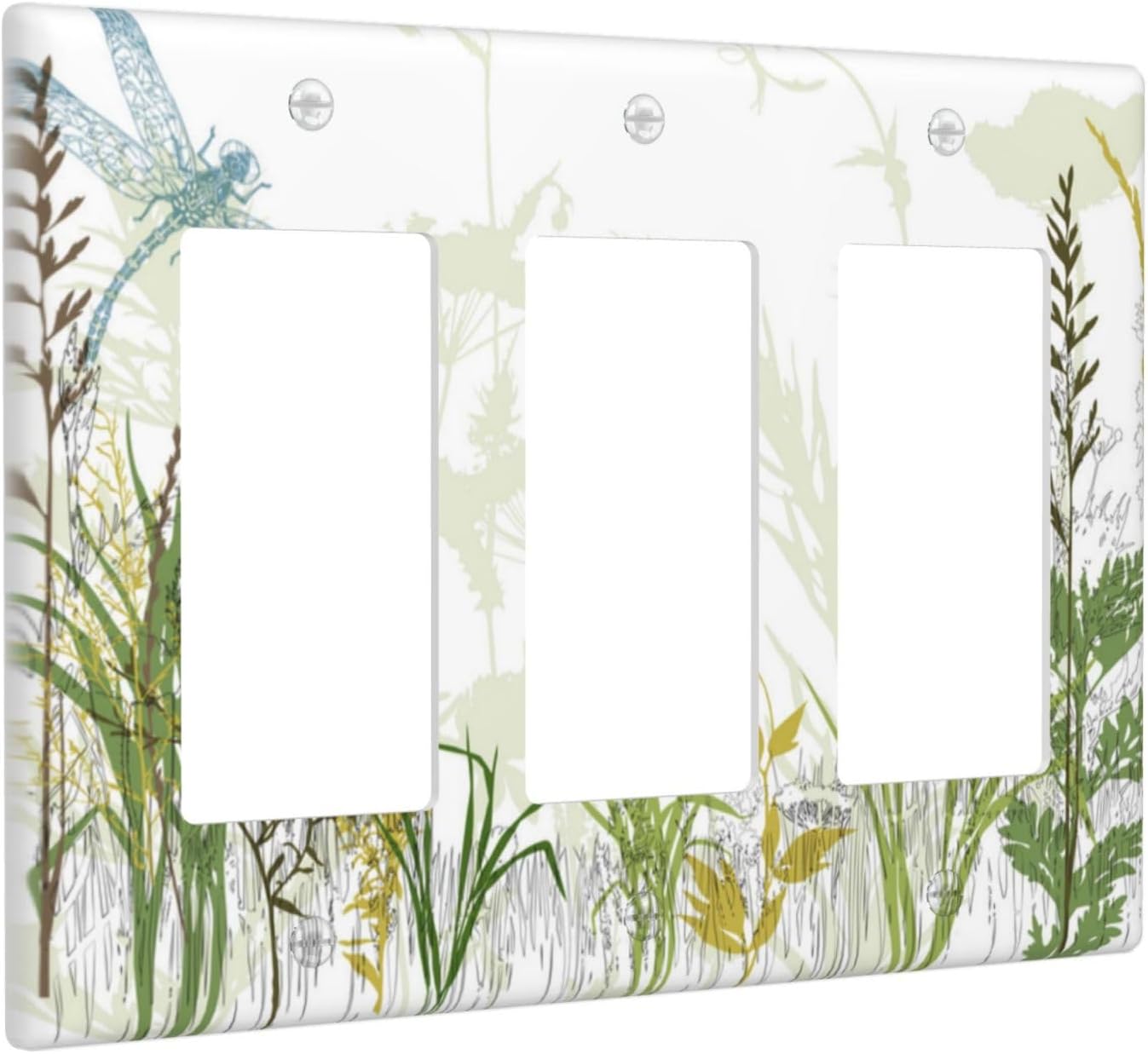Wild Flower Dragonfly 3 Gang Rocker Light Switch Cover Plates Decorative Electric Outlet Covers Decorator Wall Switch Plate Receptacle Plug Covers 6.38 * 4.49 Inches image 2