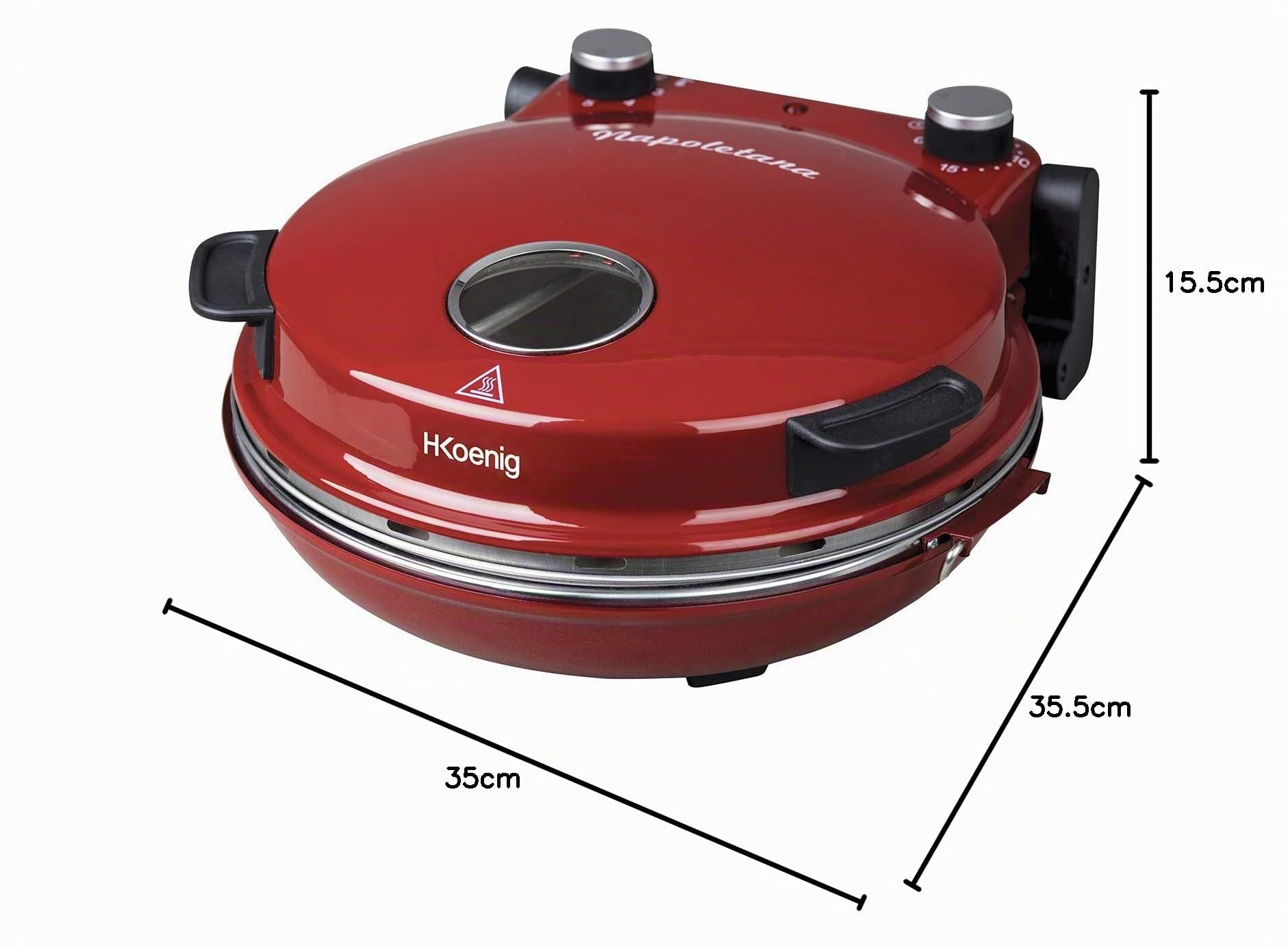 Horno eléctrico portátil profesional para pizza NAPL350 de H.Koenig, multifunción, tartas y quiches, bandeja grande de piedra cerámica, temperatura de 0 a 400°C, temporizador, rodillo y pala de madera
