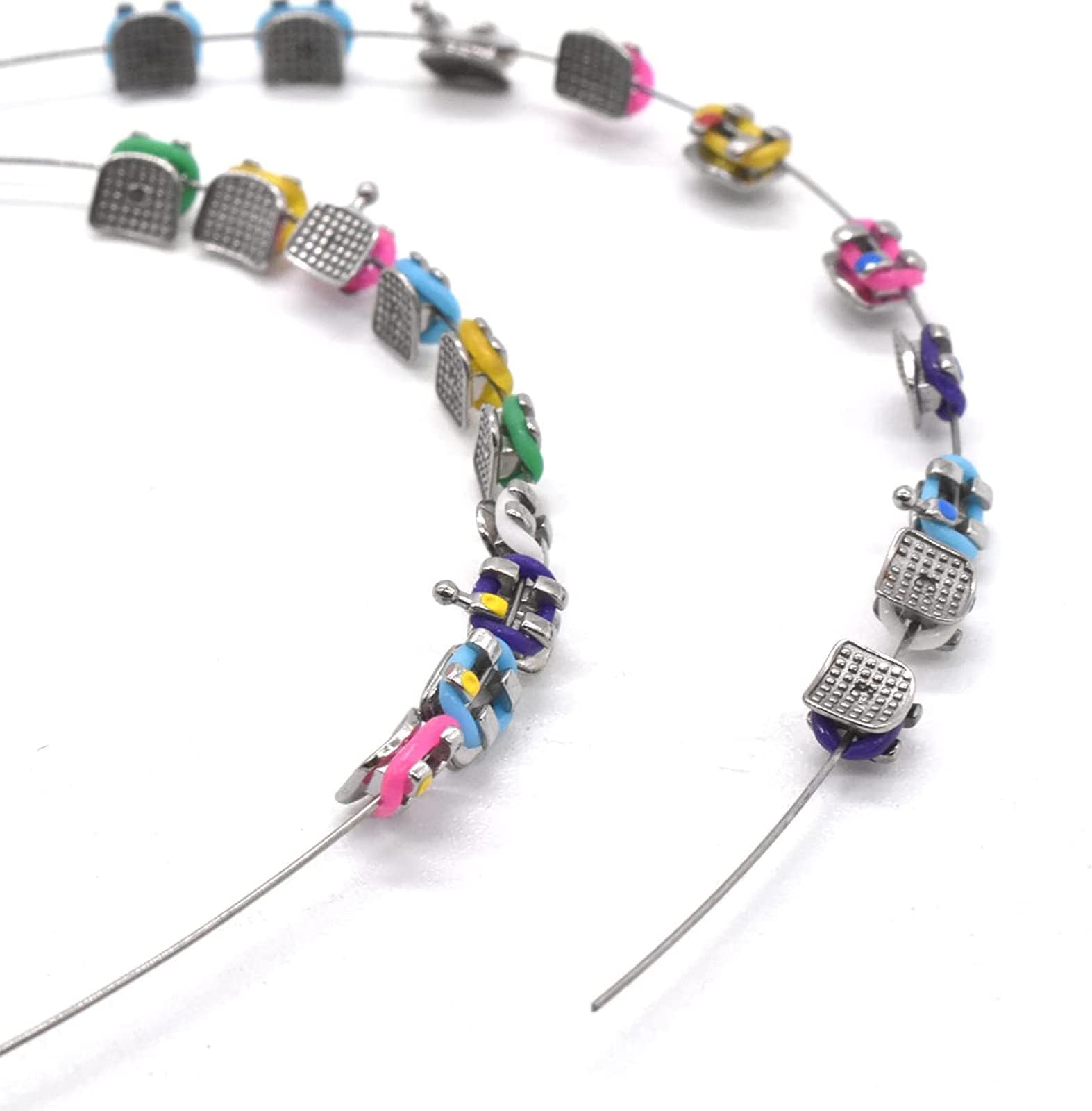 1 Pack Temporary Tooth Decoration with Metal Wires,Metal Bracket and Orthodontic Ligature Ties,Practice Props for Dental Students,Orthodontist Explain Props ( Multiple Colors)