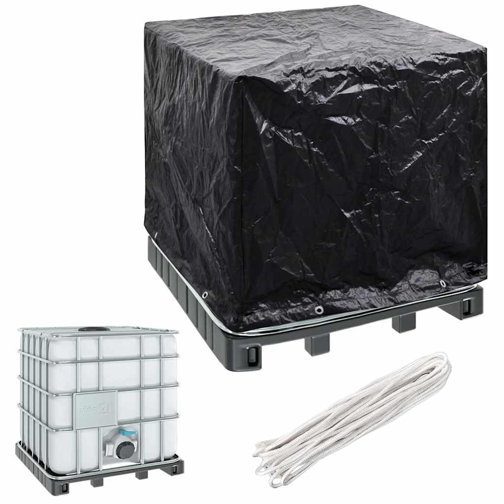 Cubierta para depósito IBC 1000 L polietileno 116 x 100 x 120 cm con 8 ojales de aluminio y cuerda de fijación resistente a la intemperie, resistente a los rayos UV, resistente a la rotura