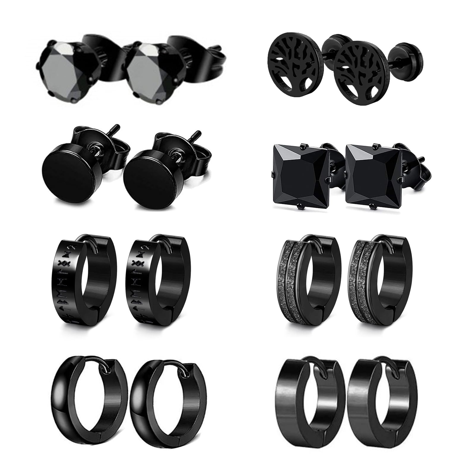 JENCVNL 8-10 Paar Ohrringe Herren, Edelstahl Männer Ohrstecker Silber Schwarz Runde Ohrringe Fake Plugs Ohrring Creolen Ohrring Ohr Piercing für Herren Damen