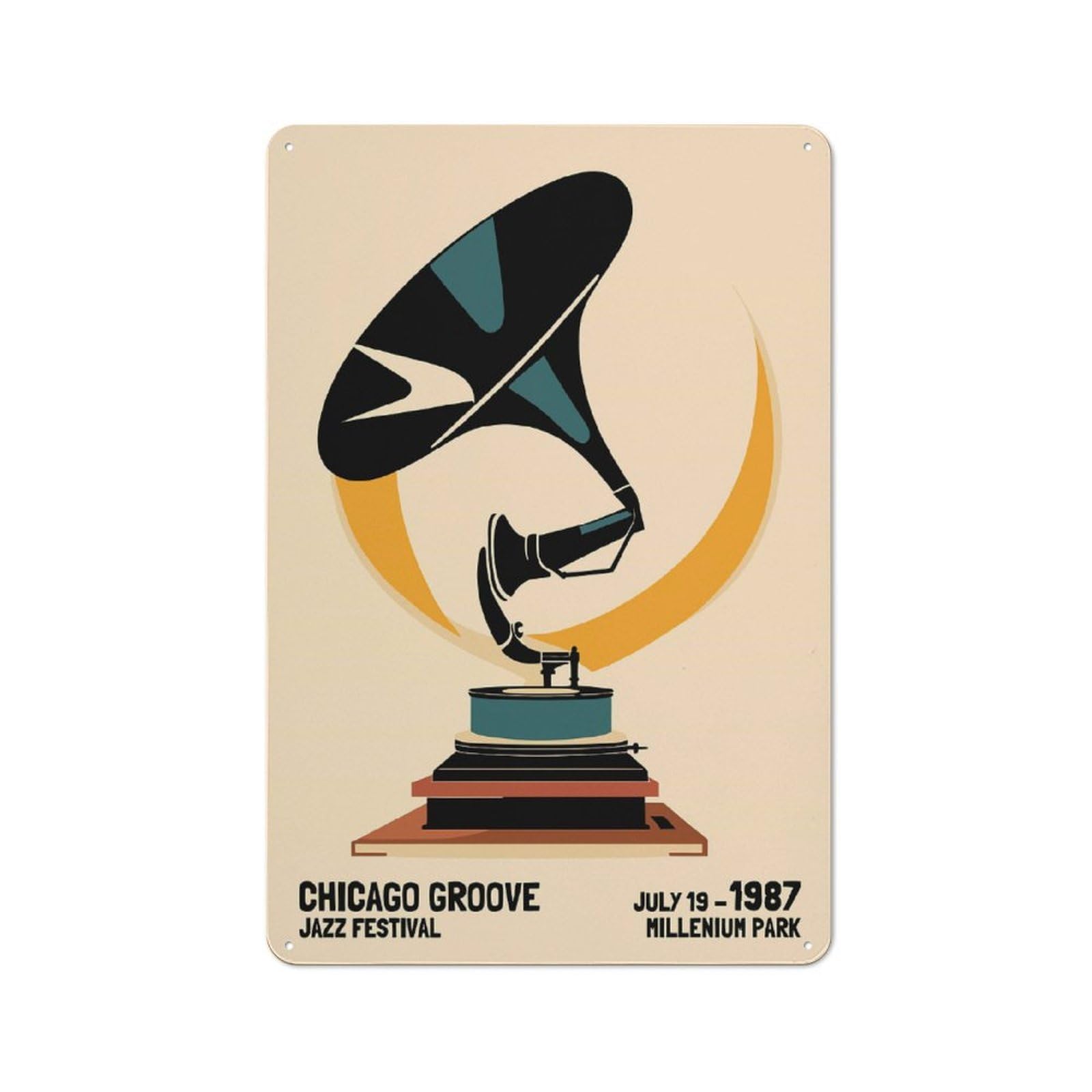 Junmoney Style-2 Decorative Metal Sign With Chicago Groove Jazz Festival Design 30X20cm, Cosy Cafe Wall Decor For Kitchen, Cafe, Pantry Or Dining Room