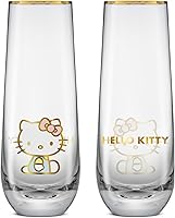 Vista 2 de JoyJolt Hello Kitty Stay Gold Copas sin pie tipo flauta, Juego de 4 vasos para beber de 9.4 onzas, vasos Highball Sanrio, juego de vasos de cocina