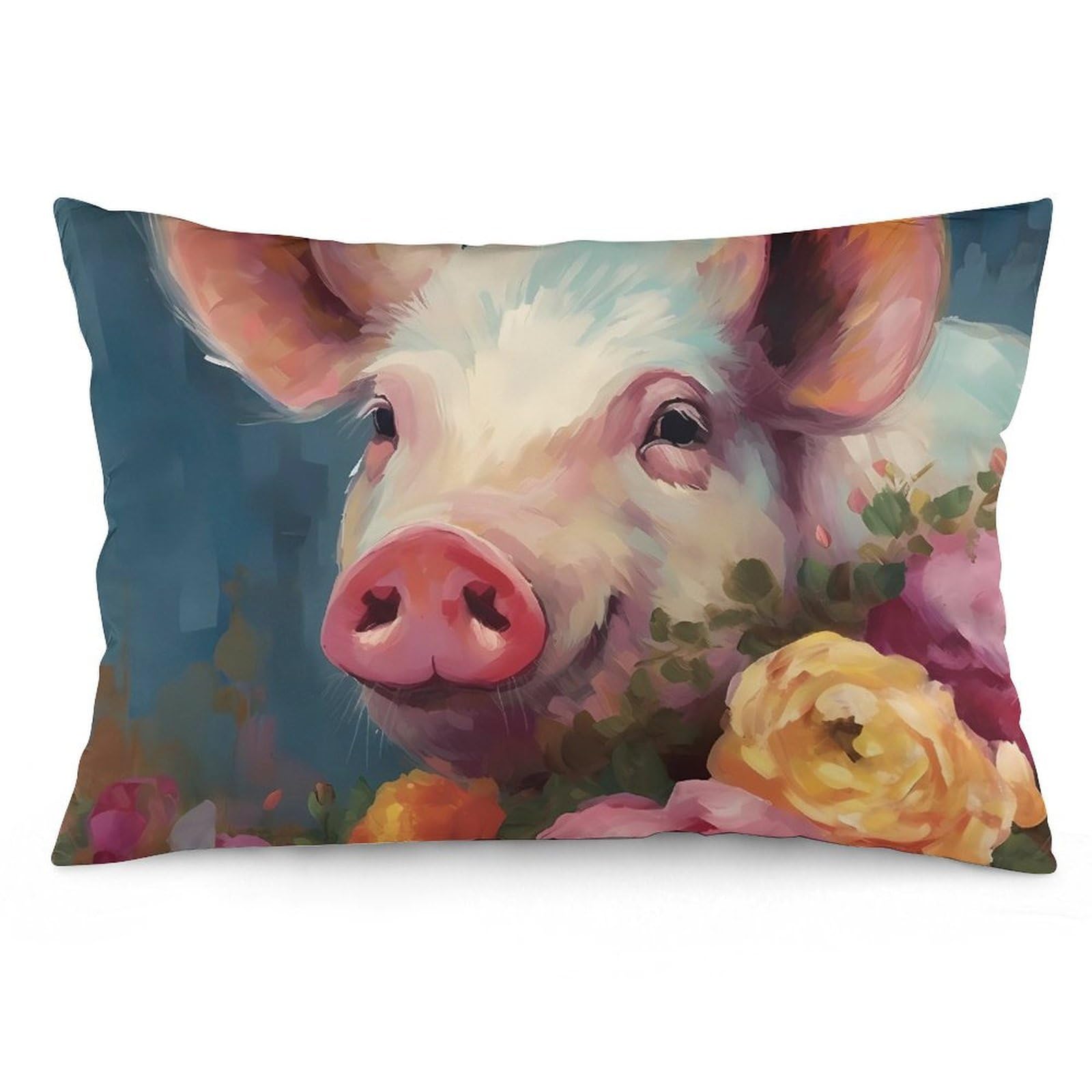 NTVOWPZO 2 Pack Decoration Throw Pillow Covers 16 "x24 Pillowcases Covers Painting Flower Pigs Pillowcases Modern Farmhouse Home Decor Sofa Cushions Covers for Couch Bed Living Room