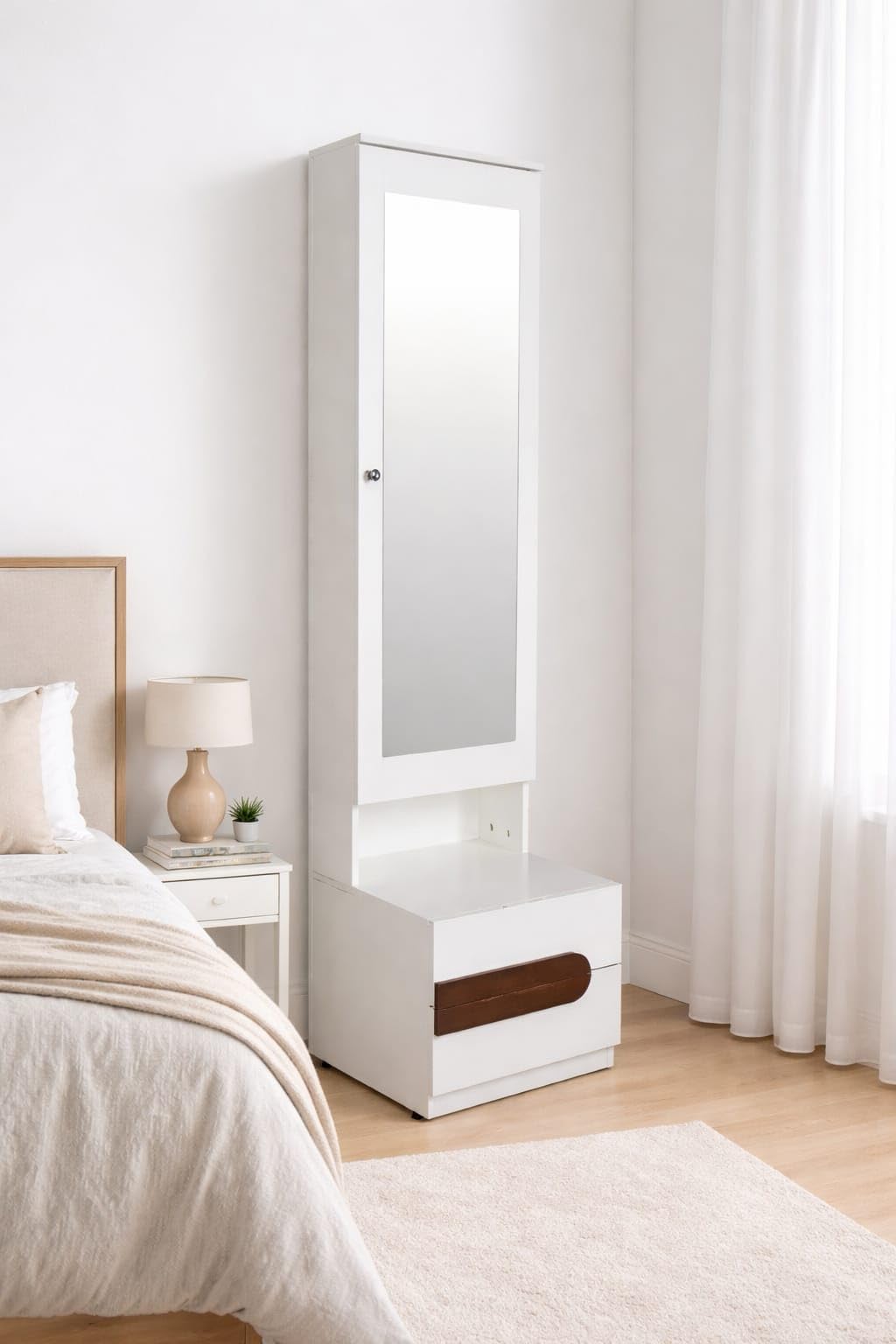 illfordd furniture Engineered Wood Frosty White Dressing Table With Mirror And Shelves-image-49