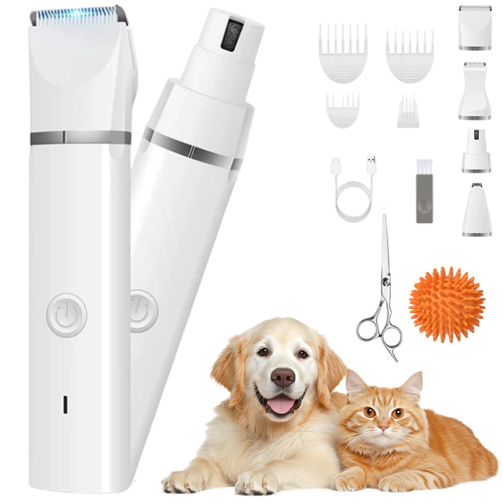 Hundepflege-Schermaschinen-Se, 4-in-1 Hundehaarschneidemaschine, Extra Leise Mit 4 Größen Trimmerkopf, Akku Hund Hundeschermaschine Für Pfoten, Augen, Ohren, Gesicht (1PC-Weiß)