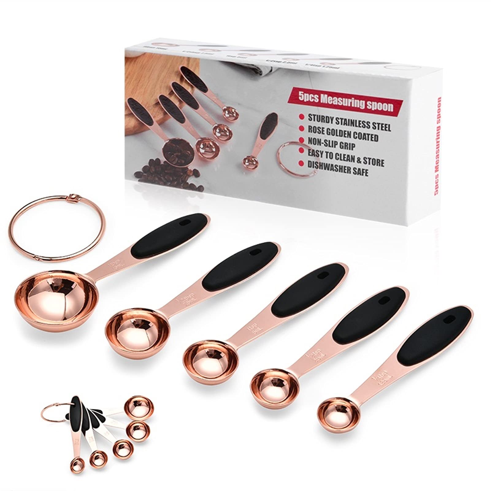 Miedziana łyżka miarowa, Miarka ze stali nierdzewnej platerowana miedzią różowe złoto akcesoria kuchenne(Measuring Spoon)