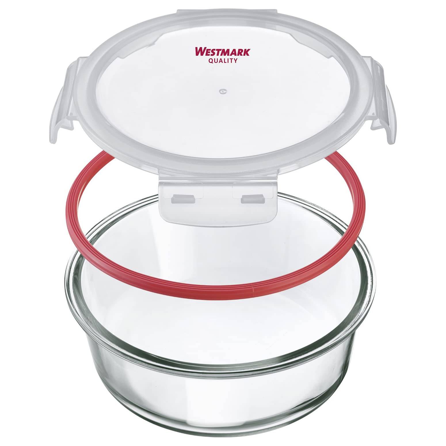 Westmark Tarro De Cristal Hermético 1300 Ml – Apto Para Microondas Y Horno (Sin Tapa), Transparente Y Rojo, Ideal Para Meal Prep