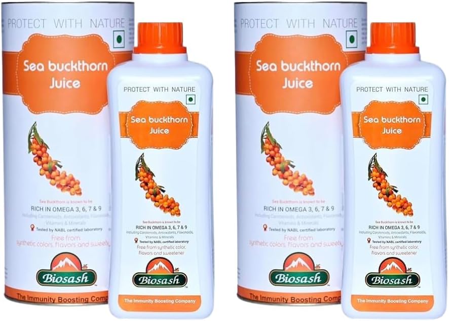 Biosash Sea Buckthorn Juice 750ml (Pack of 2) | Organic Cold-Pressed Herbal Juice | Pure Sea Buckthorn with Omega 3 6 7 9, Vitamins & Antioxidants | No Added Sugar | Daily Wellness Supplement