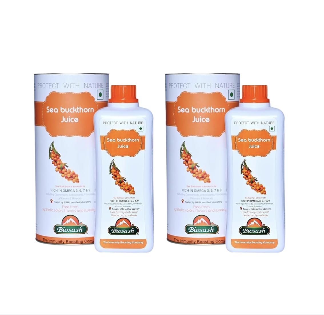Biosash Sea Buckthorn Juice 750ml (Pack of 2) | Organic Cold-Pressed Herbal Juice | Pure Sea Buckthorn with Omega 3 6 7 9, Vitamins & Antioxidants | No Added Sugar | Daily Wellness Supplement