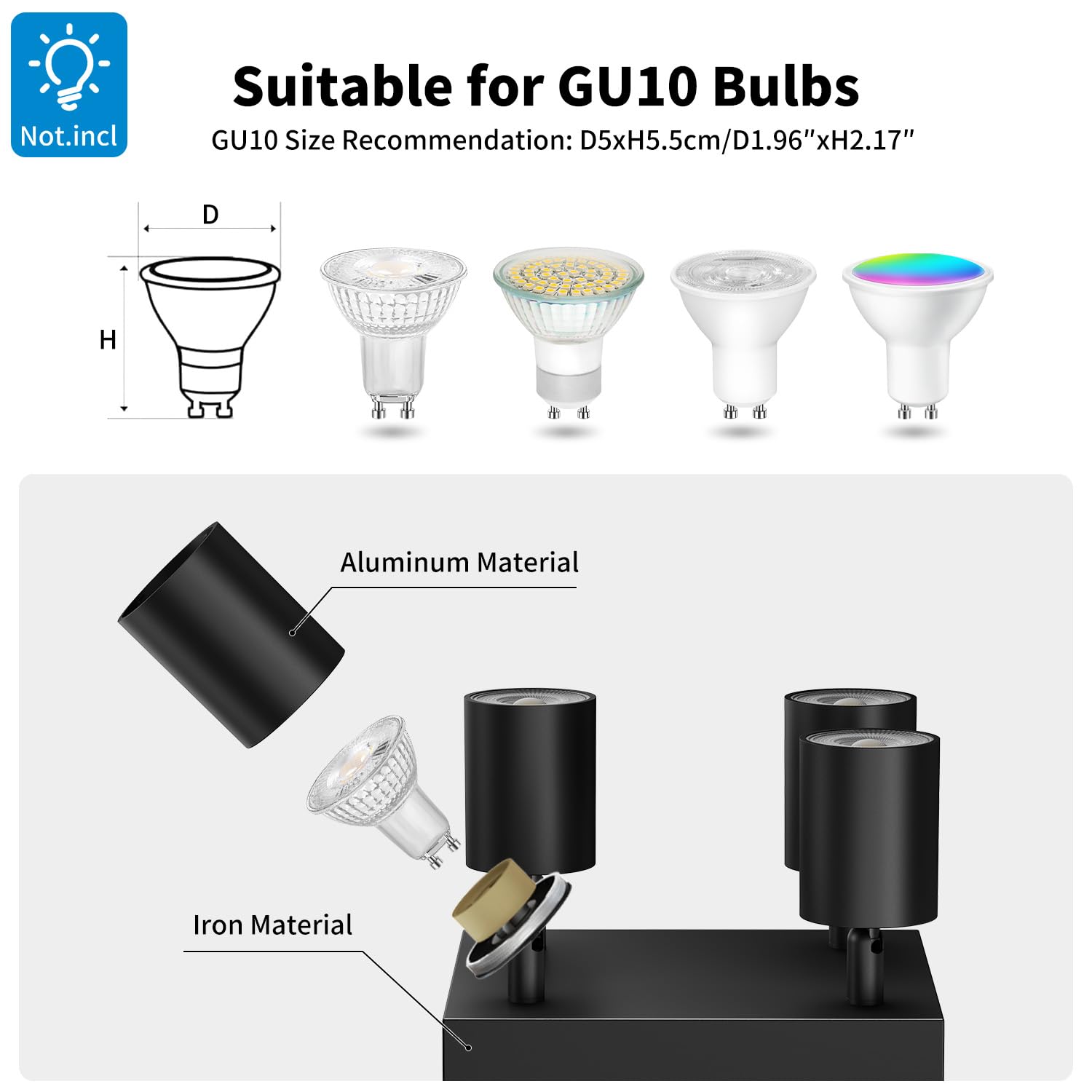 LVWIT Kitchen Lights Ceiling,GU10 Light Fitting,Adjustable 4 Way Ceiling Spotlight Fitting,LED Black Ceiling Light,Square Ceiling Spotlight,Ceiling Light Fitting Bracket (Bulb Not Included) - Image 3