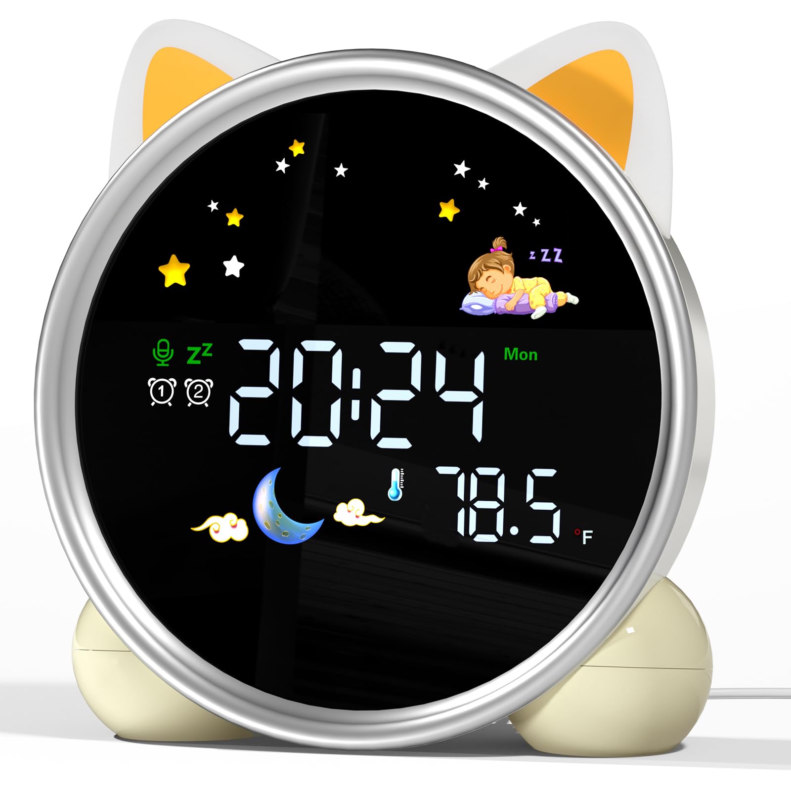 ANALOI Reloj despertador para niños, reloj OK to Wake para niños, reloj para permanecer en la cama y entrenamiento de sueño, temporizador de siesta, detección de temperatura, bonita decoración de