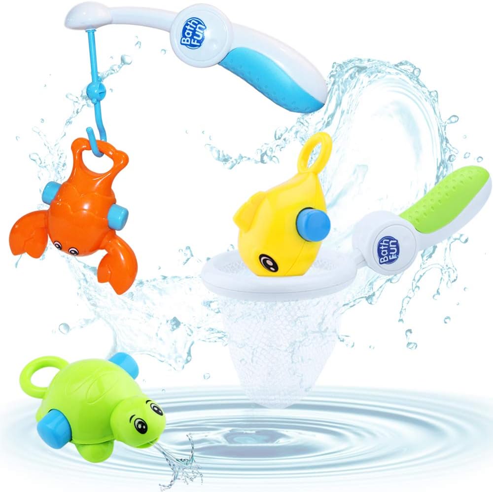 iPlay, iLearn Baby Bath Fishing Toys, Kids Bathtub Floating Toys, Toddlers Squirting Tub Toys with Rod & Net for Pool, Fun Bath Time Gift for 6, 9, 12, 18 Months 1, 2, 3 Year Olds Boys Girls