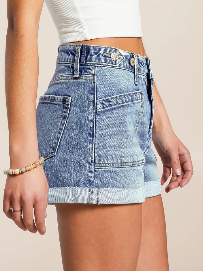 EMMIOL Women Jeans Shorts Summer Mid Rise Sexy Stretchy Denim Hot Pants with Adjustable Waist Trendy - Image 5