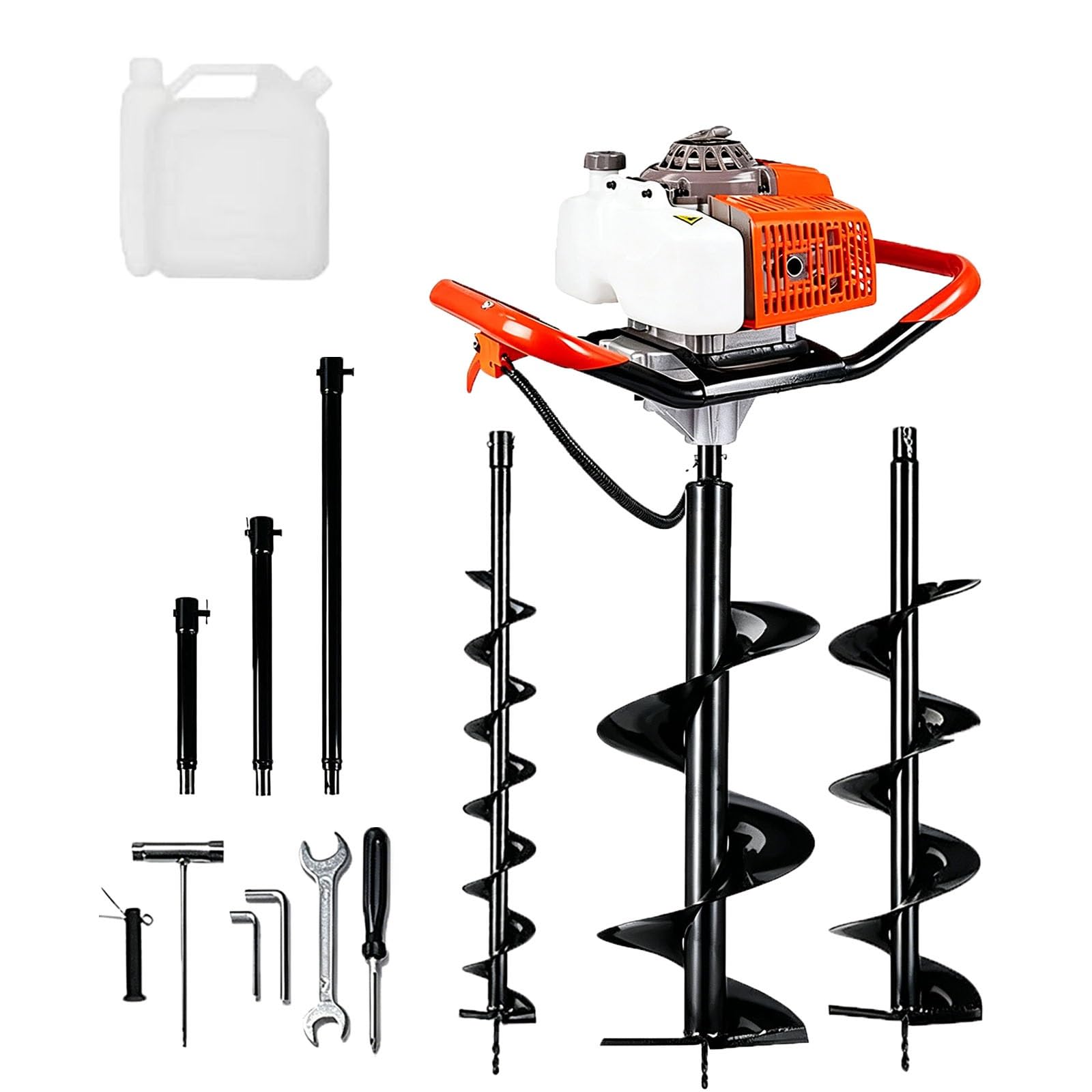 Koyike One Color 63Cc Gas Powered Post Hole Digger, 2-Stroke Earth Auger With 3 Manganese Steel Bits (4" 8" 12") And 3 Extension Rods (8" 12" 20"), 80 Holes/H Heavy Duty Ground Drill