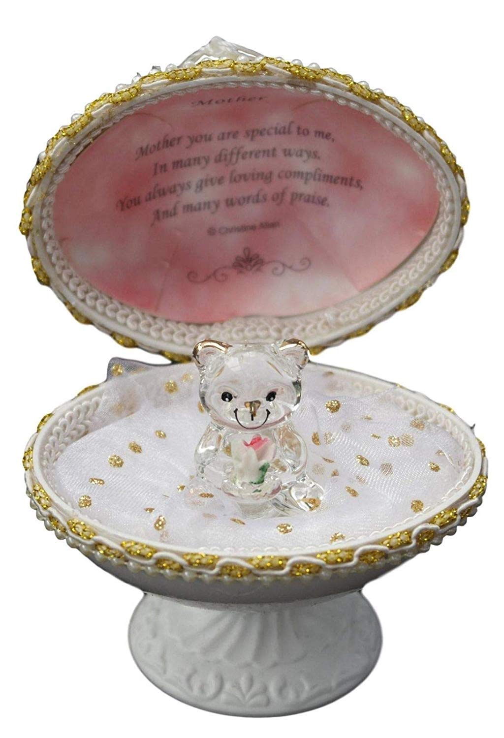 Safri Red,White Ideas Teddy Bear In Egg Box, Glass Rose In White, Red Rose Box Teddy Bear, Mum Cupcake, Mum Cuddle, Led Lights Mum Glass Book, Mum Photo Frame Ornaments (Glass Rose In White Box)