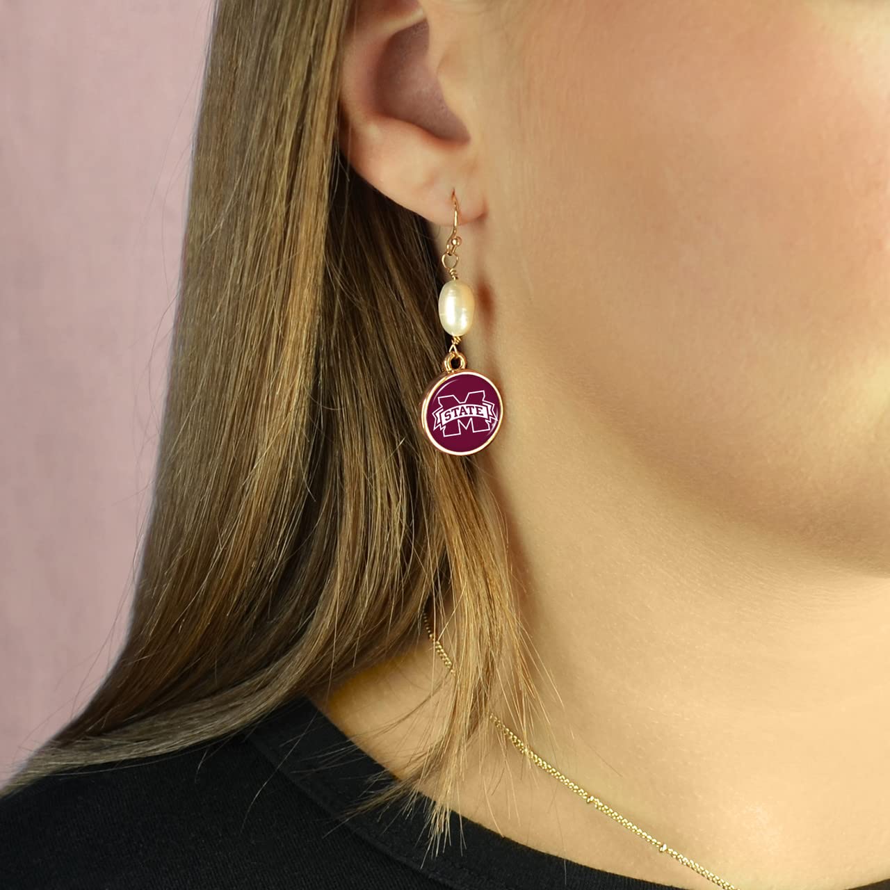 Mississippi State Bulldogs Diana Gold and Pearl Dangle Earrings Jewelry Gift MSU