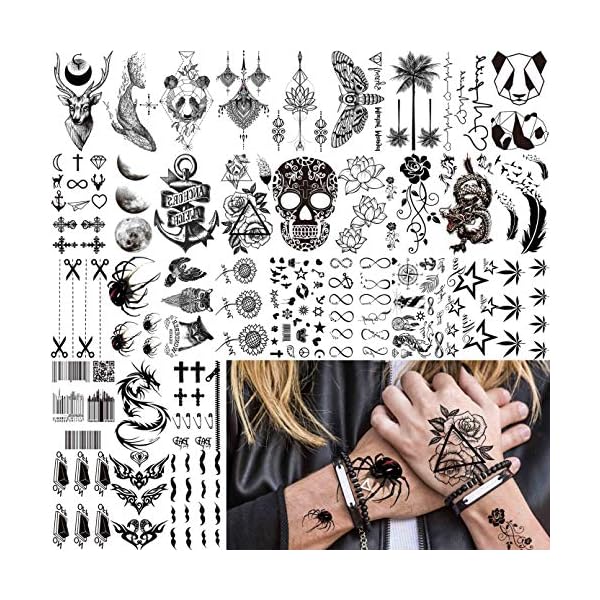 LAROI 66 Blätter Klein Schwarz Temporäre Tattoos Frauen Männer Fake Tattoo Aufkleber Gesicht Hals Arm Kinder Tattoo… – Bild 4