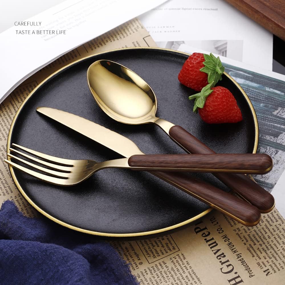 Gold Wood Silverware Set for 8 Durable Stainless Steel Flatware Set 40 Piece Wooden Grain Cutlery Tableware Utensils Set for Home Kitchen Wedding Restaurant Knifes Forks and Spoons