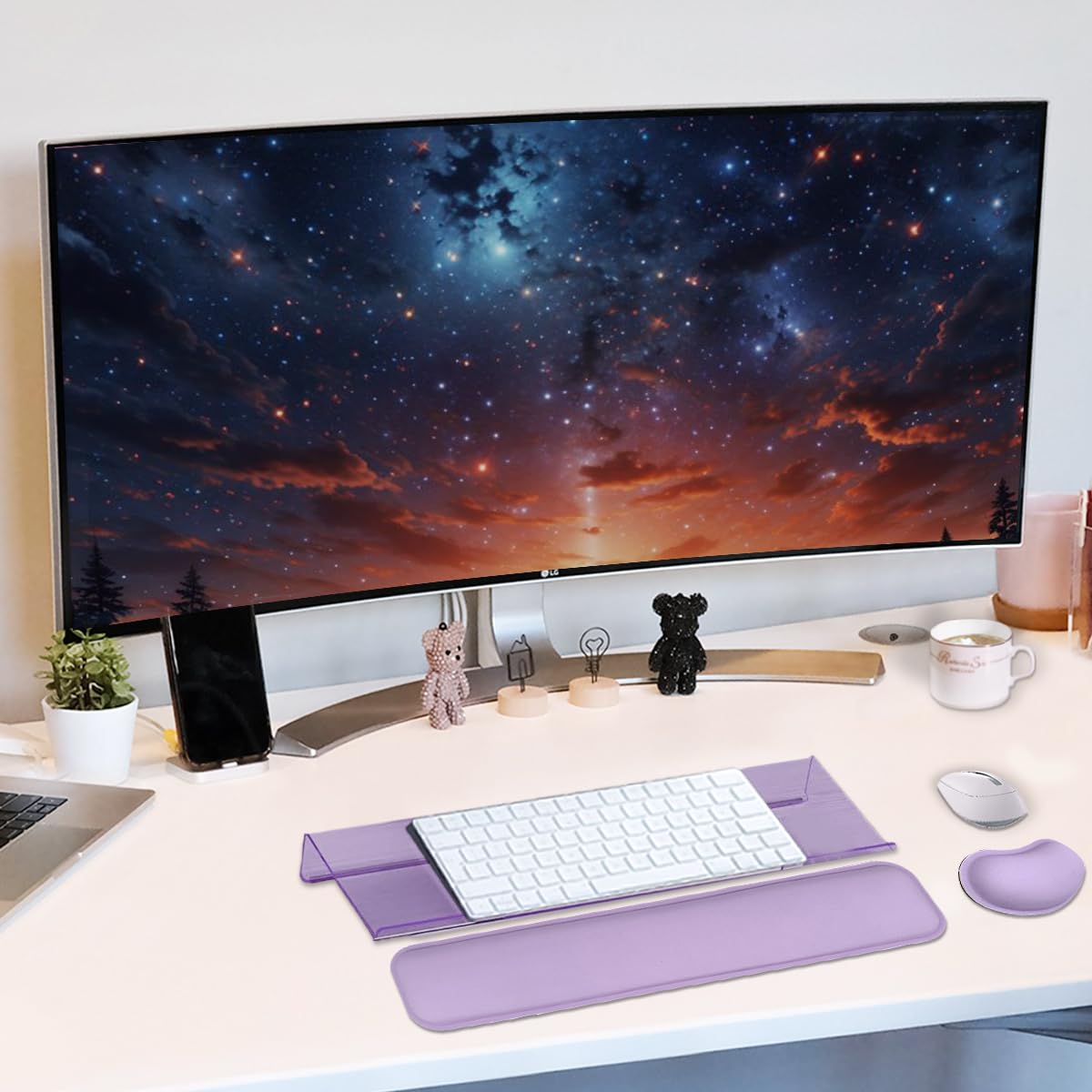 Ensemble de repose-poignet pour clavier d'ordinateur de bureau, support de clavier facile à taper avec repose-poignet pour bureau, maison, école – Violet