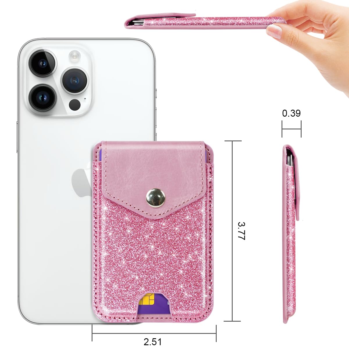 Selbstklebende Kartenhalter für die Rückseite des Handys, RFID-Handytaschen aus Leder mit Druckknopf, schlanke Kartenhalter, Hülle für Handyhülle, kompatibel mit den meisten Smartphones,