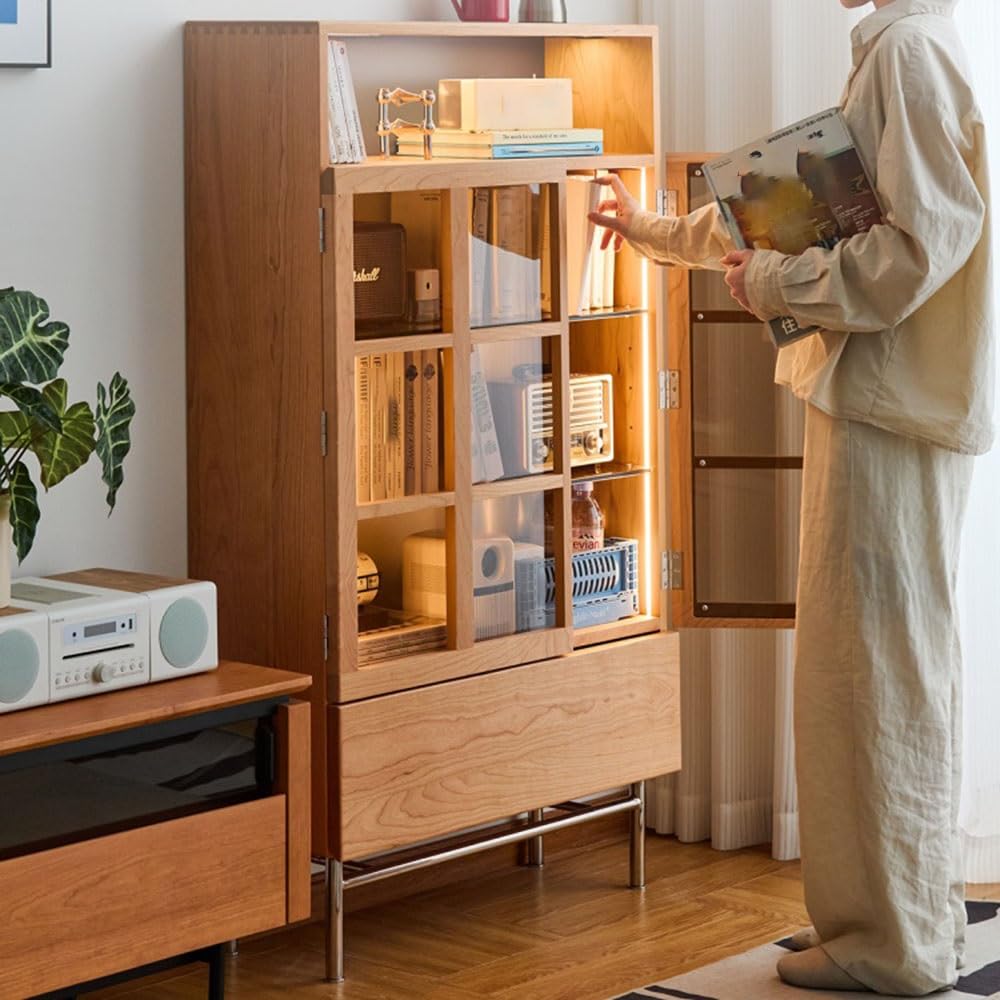 półki narożne Minimalistyczna krata, przeszklona półka na książki, retro witryna do przechowywania, salon, gabinet, regał, szuflady