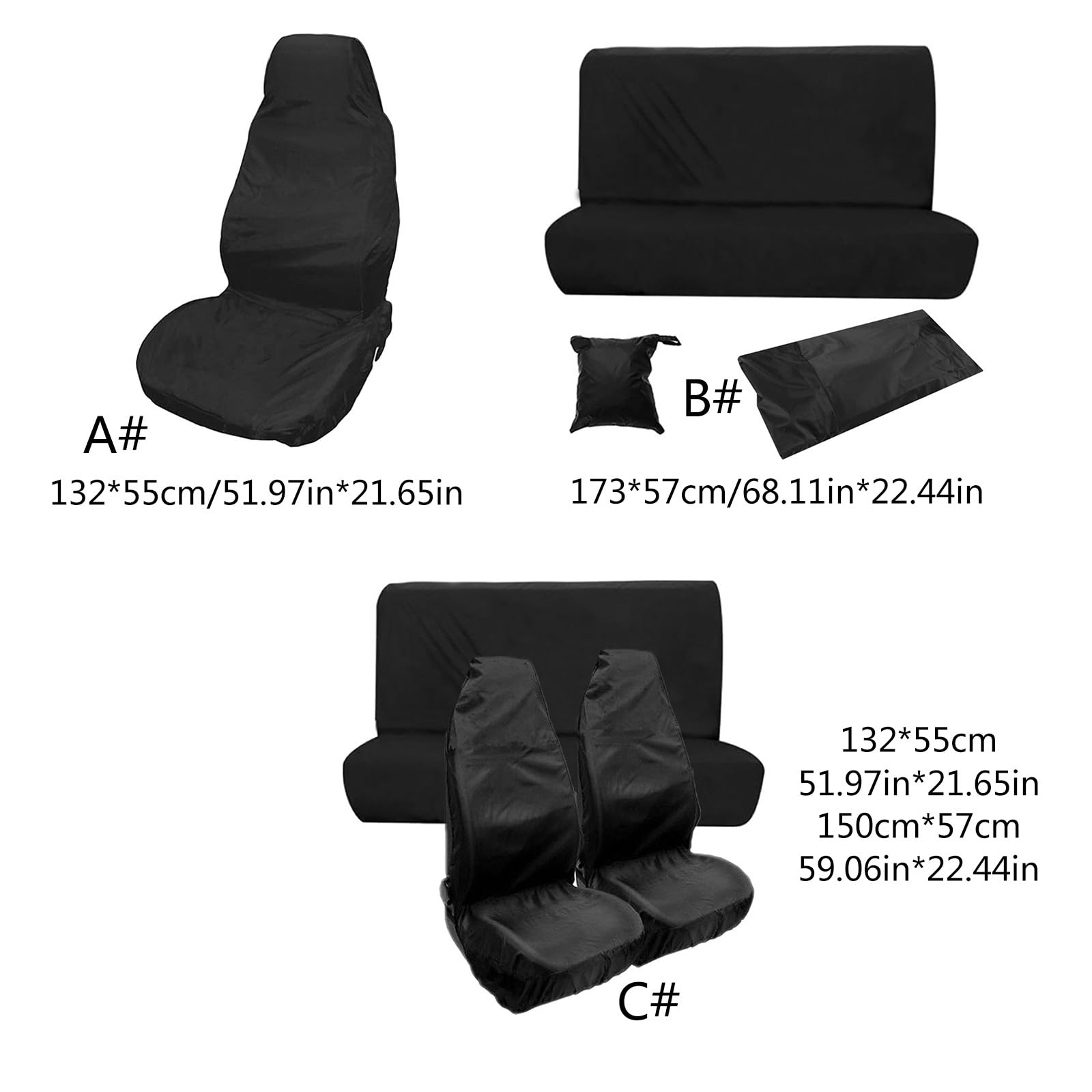 ljhnba Black Oxford Cloth Car Seat Cover Front/Rear Seat Cushion Cover Waterproof Full Wrap Seat Protector Universal Car Seat Protectors