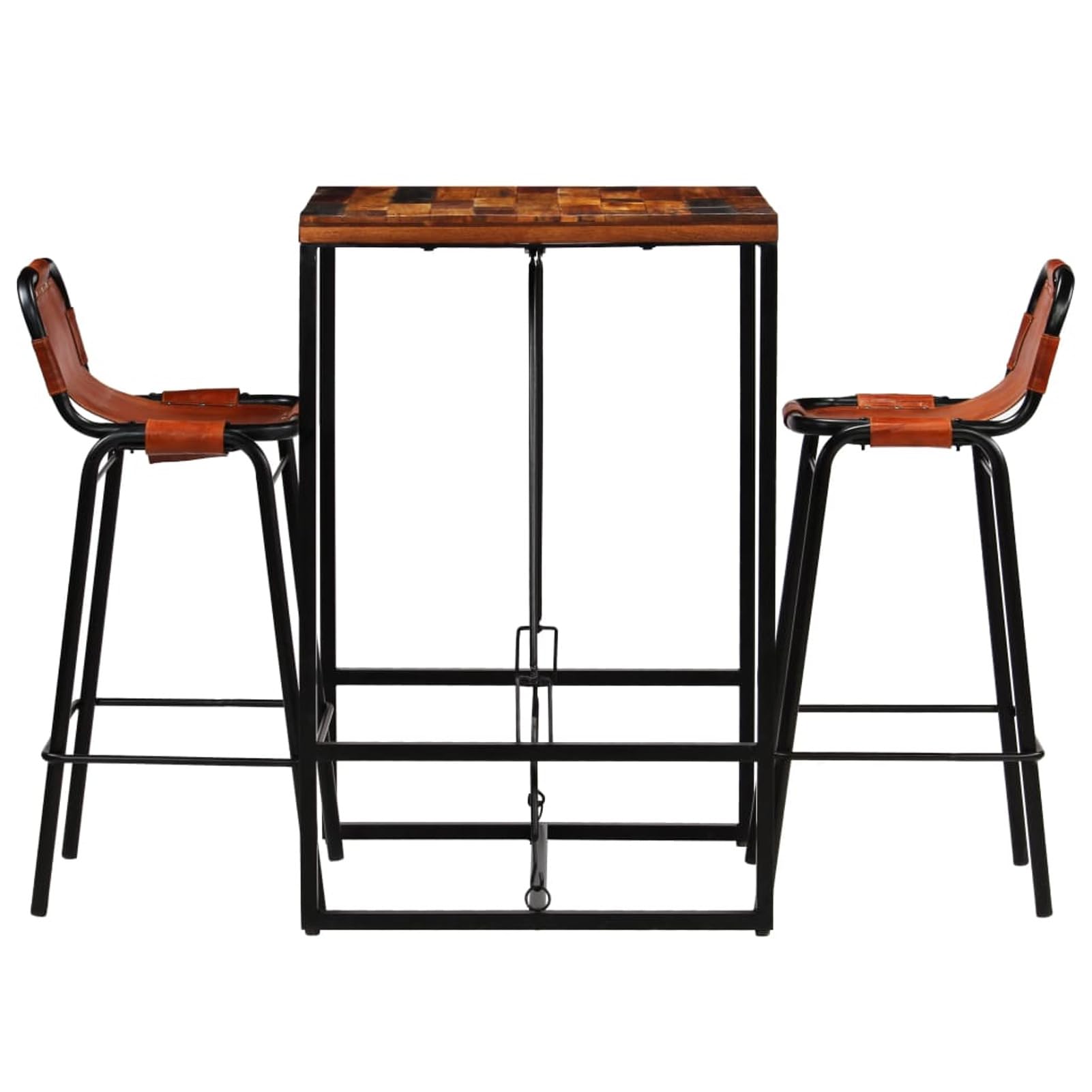 Set da bar 3 pezzi in legno massello di recupero e vera pelle di capra, set di tavolo da pranzo, tavolo da , set di mobili salvaspazio per casa, , ufficio