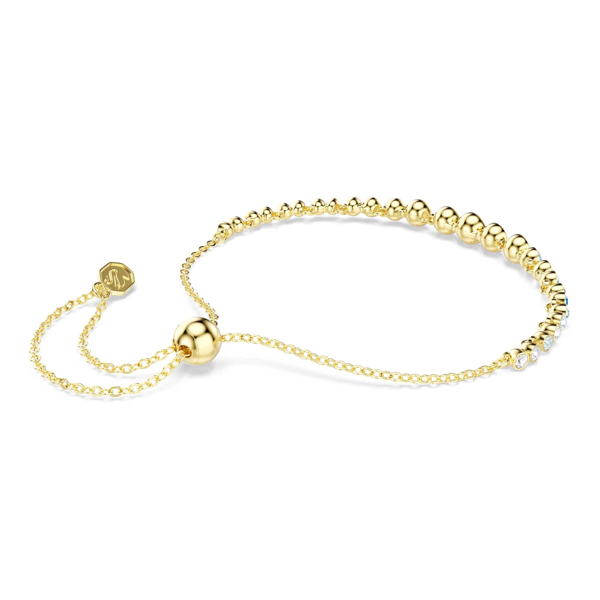 Swarovski Imber Pulsera, Talla Redonda, Azul, Acabado En Oro De 18 Quilates