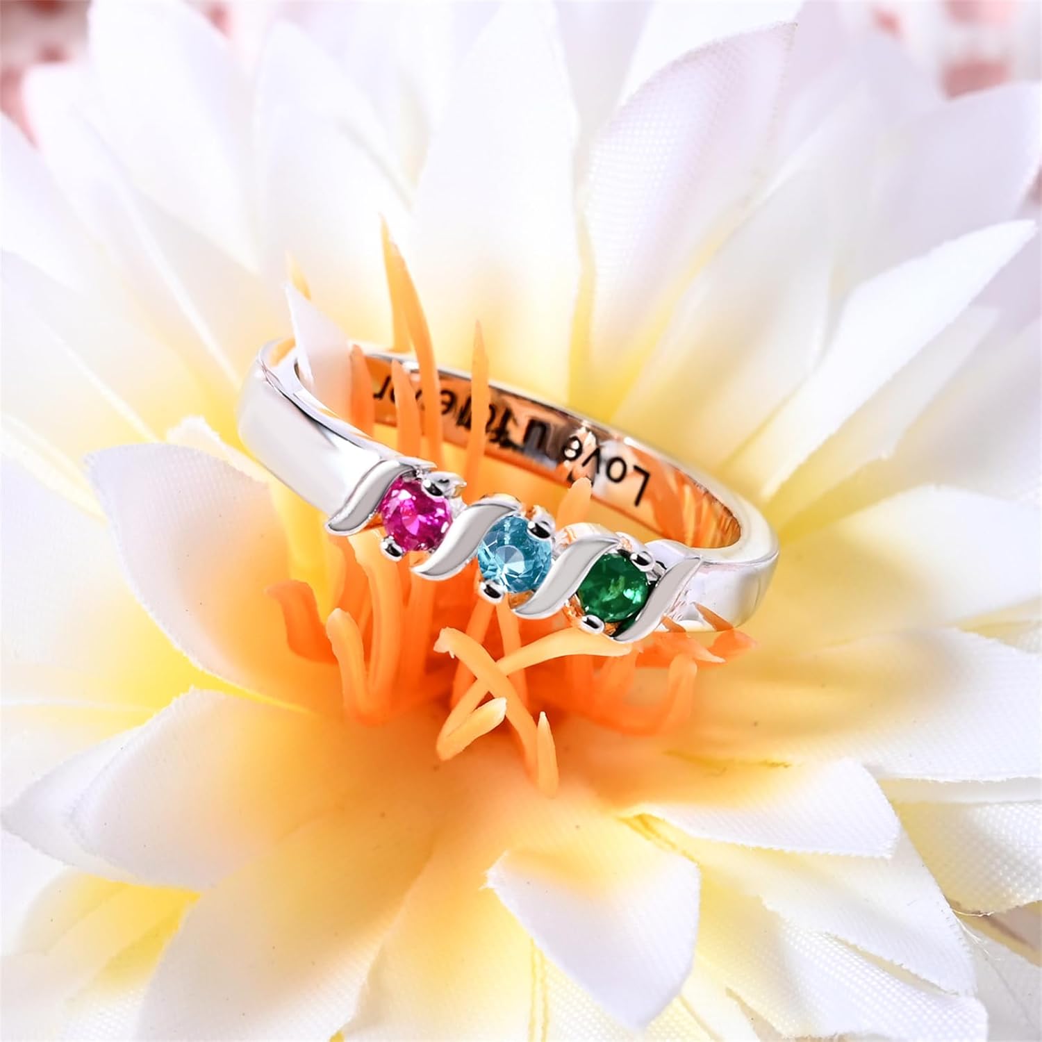 MissNaNa Personalized 2-6 Birthstone Rings 925 Sterling Silver Custom Engraved Ring Gifts for Mom Grandmother Mama Wife