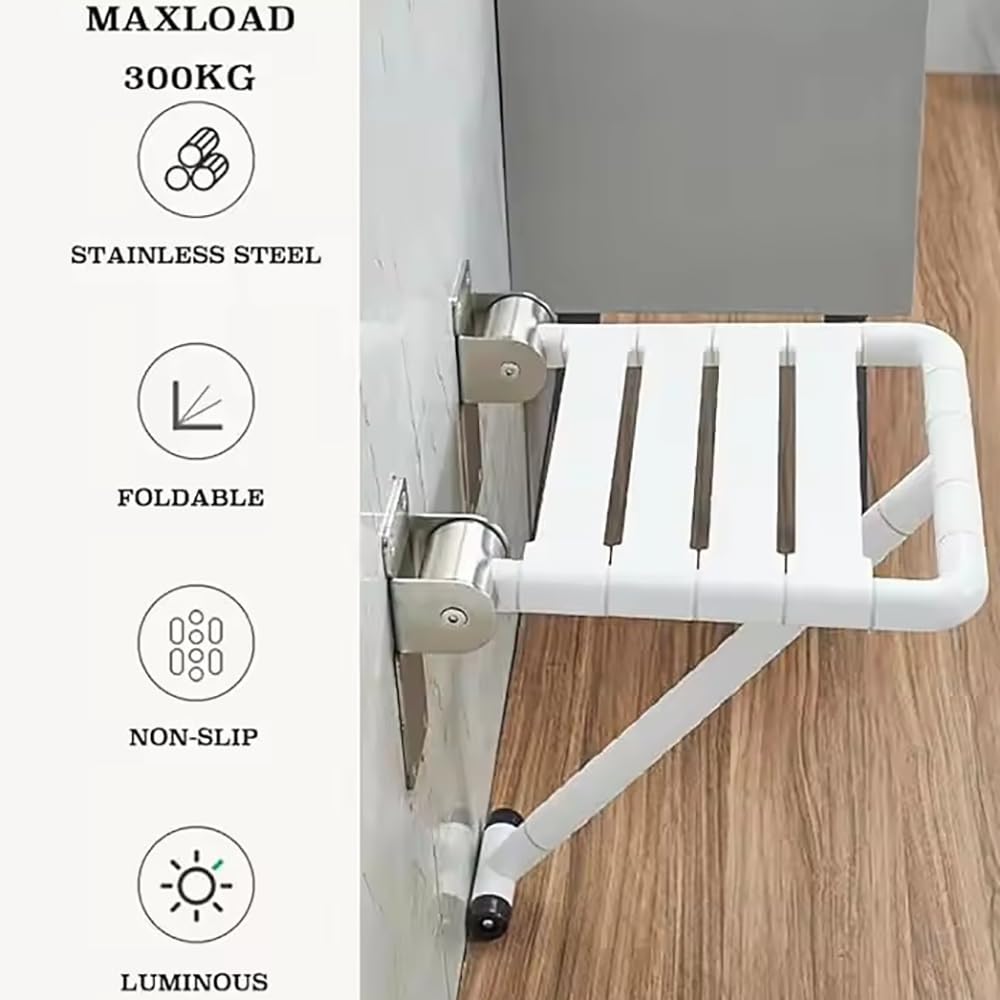 Silla Ducha Plegable, Asiento Ducha Plegable Pared Montada, Silla Abatible Ducha Montado en la Pared,Carga Máxima De 300Kg, con Apertura de visión Nocturna para Personas Mayores y Discapacitadas